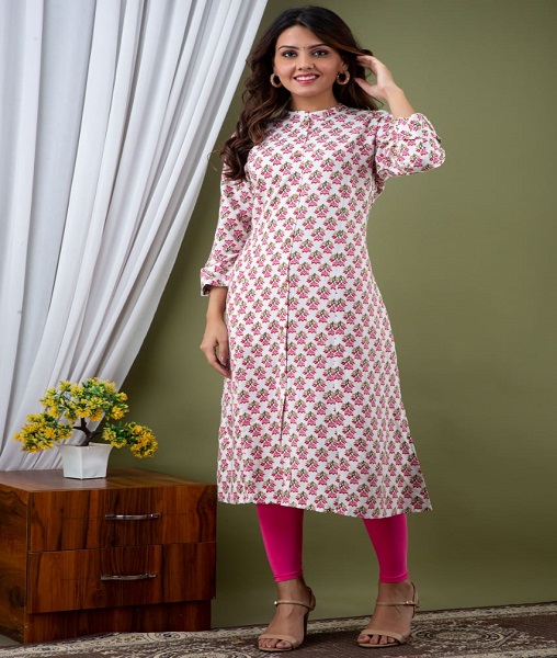 Beautiful princess cut, printed aline kurta with folded sleeves,